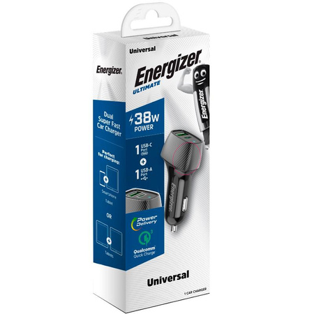 Energizer Ultimate - Chargeur de voiture USB-C & USB-A 38W PD + QC3.0 (Noir)