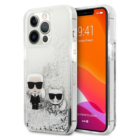 Karl Lagerfeld Liquid Glitter Karl & Choupette - iPhone 13 Pro Max Tasche (silber)