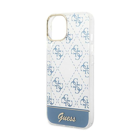 	Guess 4G Stripe Script Logo Galvanisiertes Muster - iPhone 14 Plus Tasche (blau)