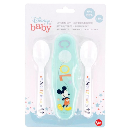 Mickey Mouse - Feeding spoon 2 pcs + case (Cool)