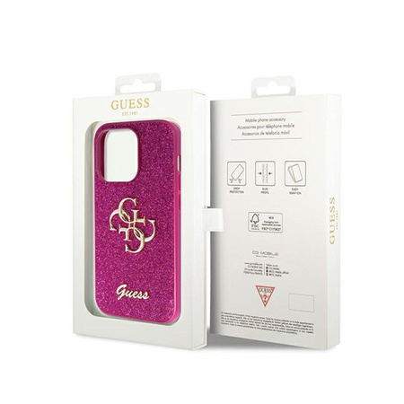 Guess Glitter Script Big 4G - Coque pour iPhone 15 Pro (violet)