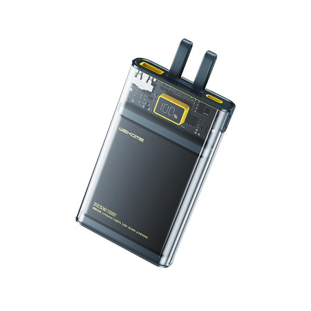 WEKOME WP-323 Vanguard sorozat - Power bank 10000 mAh Super Charging integrált USB-C és Lightning PD 20W + QC 22.5W kábel (fekete / átlátszó)