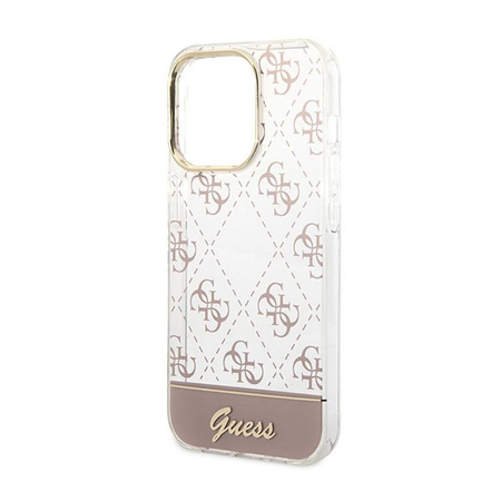 Guess 4G Stripe Script Logo Galvanizovaný vzor - pouzdro pro iPhone 14 Pro Max (růžové)