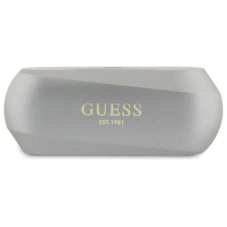 Guess Podlouhlé kovové logo s potiskem - sluchátka Bluetooth TWS + nabíjecí pouzdro (šedé)