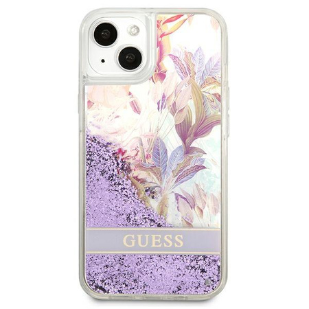 Guess Liquid Glitter Flower - pouzdro pro iPhone 13 mini (fialové)