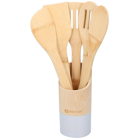 Alpina - Set of bamboo cooking utensils 5 pcs. with stand (gray)