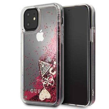 Guess Liquid Glitter Hearts - Coque iPhone 11 (Framboise)