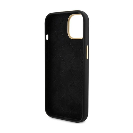 Guess szilikon script fém logó és keret - iPhone 15 tok (fekete)