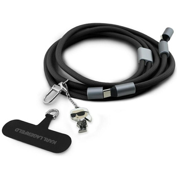 CZARNY KABEL USB C 1.5M SZYBKIE ŁADOWANIE KARL LAGERFELD PASEK DO TELEFONU