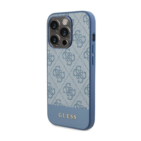 Guess 4G Bottom Stripe Metal Logo Collection - Coque pour iPhone 15 Pro (bleu)