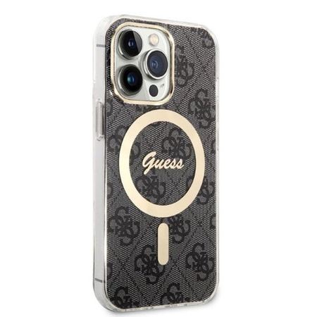 Guess Bundle Pack MagSafe 4G - MagSafe iPhone 13 Pro Max case + charger set (black/gold)