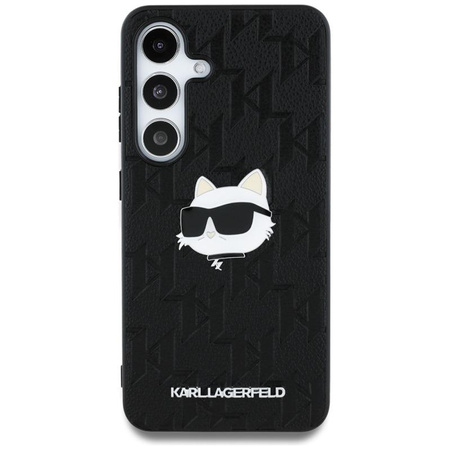 Karl Lagerfeld Leather Monogram Pin Logo Choupette Head - Case for Samsung Galaxy S25 (Black)