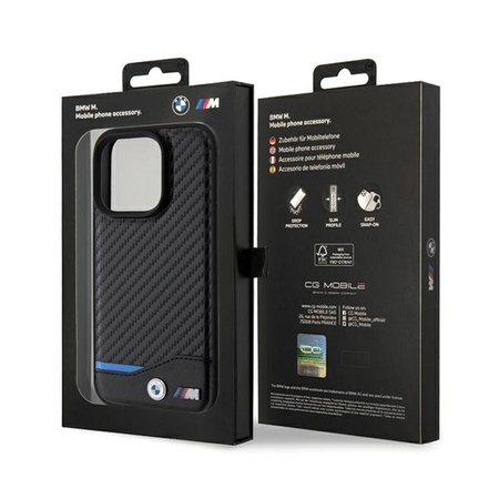 BMW Leather Carbon Blue Line MagSafe - iPhone 15 Pro Case (black)