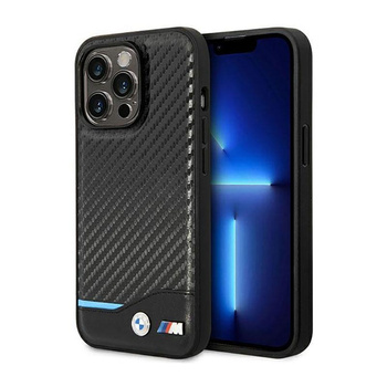 BMW Leather Carbon Blue Line MagSafe - pouzdro pro iPhone 14 Pro (černé)