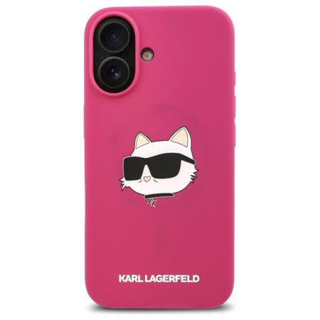 Karl Lagerfeld szilikon Choupette fej nyomtatás MagSafe - iPhone 16 tok (fukszia)