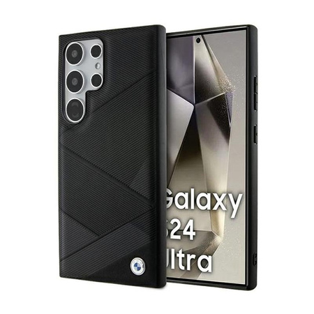 Kožené pouzdro BMW Signature Crossing Lines Pattern - Samsung Galaxy S24 Ultra Case (černé)