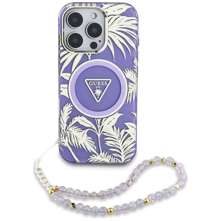 Guess Palm Trees Triangle Pearl Strap MagSafe - tok iPhone 16 Pro Max készülékhez (lila)