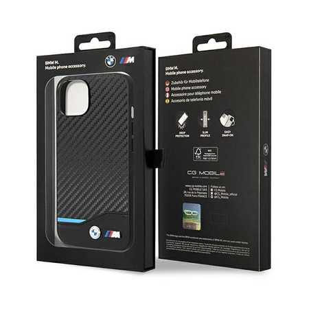 BMW Leather Carbon Blue Line – Etui iPhone 14 (Czarny)