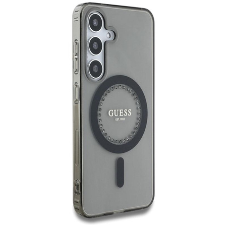 Guess Rhinestones imprimés Logo classique MagSafe - étui pour Samsung Galaxy S25 (noir)