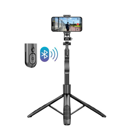 Crong SelfieGo Ultra - Aluminum selfie stick Bluetooth tripod (black)