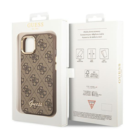 Guess 4G fém fényképezőgép tok - iPhone 14 tok (barna)