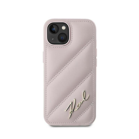 Karl Lagerfeld Diagonal Quilted Script - iPhone 15 Plus / 14 Plus Case (pink)