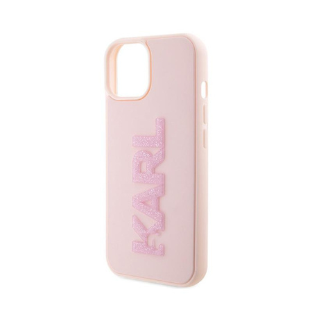 Karl Lagerfeld 3D Rubber Glitter Logo - Coque pour iPhone 15 Plus (rose)