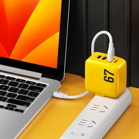 WEKOME WP-U141 Tint Series - 2x USB-C & USB-A Super Fast Charger GaN 67W Power Charger (Yellow)