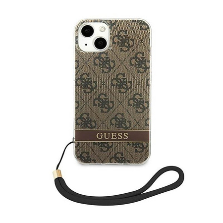 Guess 4G Print Cord - pouzdro se šňůrkou na iPhone 14 (hnědé)