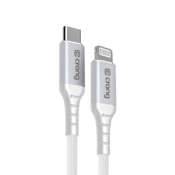 KABEL USB C LIGHTNING 1.5M SZYBKIE ŁADOWANIE, MFi, Biały, Oplot, Crong