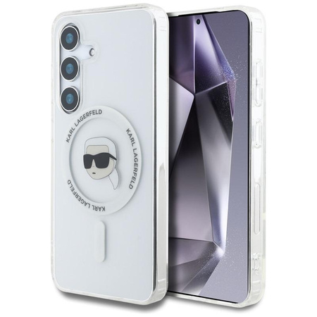 Karl Lagerfeld Taste Karl Kopf gedruckt Logo MagSafe - Samsung Galaxy S25 Fall (weiß)
