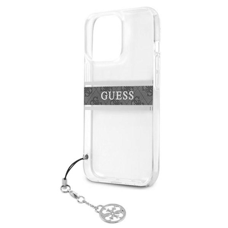 Guess 4G Stripe Grey Charm - Coque iPhone 13 Pro (Transparente)