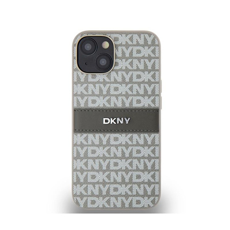 DKNY étui en cuir monochrome avec logo en métal pour iPhone 14 / 15 / 13 (beige)