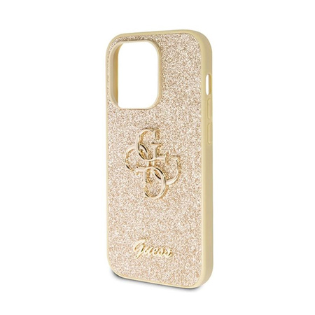 Pouzdro Guess Glitter Script Big 4G - iPhone 14 Pro (zlaté)