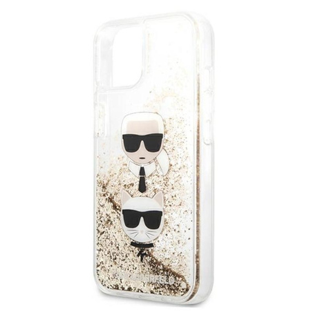 Karl Lagerfeld Liquid Glitter Karl & Choupette Head - étui pour iPhone 13 mini (or)