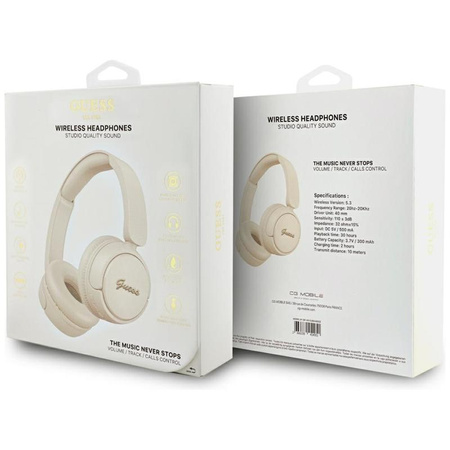 Guess Metal Logo Script - Kabellose Over-Ear-Kopfhörer Bluetooth V5.3 (beige)