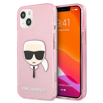 Karl Lagerfeld Karl's Head Glitter - pouzdro pro iPhone 13 Mini (růžové)