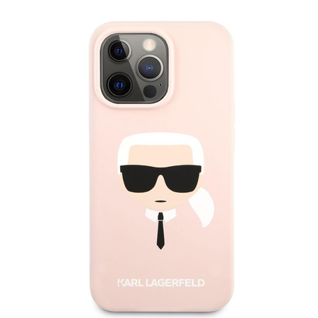 Silikonové pouzdro Karl Lagerfeld Iconic Karl`s Head - iPhone 13 Mini (růžové)