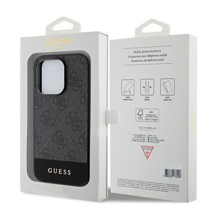 Guess 4G Bottom Stripe Metal Logo Collection - iPhone 15 Pro tok (szürke)