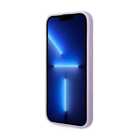 Pouzdro Guess Saffiano Metal Logo Stripes - iPhone 14 Plus (lila)