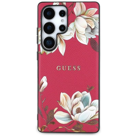 Guess Grained Flower Pattern MagSafe - étui pour Samsung Galaxy S25 Ultra (fuchsia)
