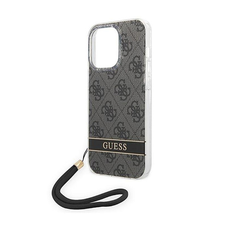 Guess 4G Print Cord - Etui ze smyczką iPhone 14 Pro (czarny)