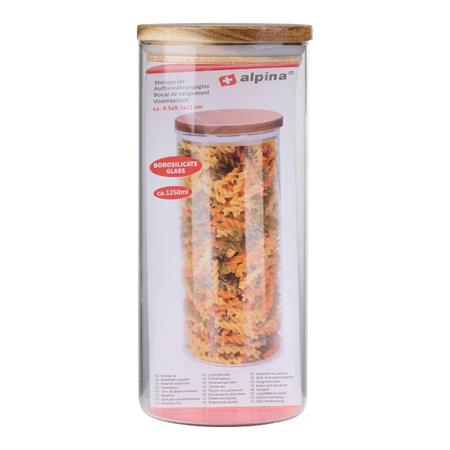 Alpina - Üveg/Tárolóedény Fedővel 1250 ml 9,5 x 21 cm