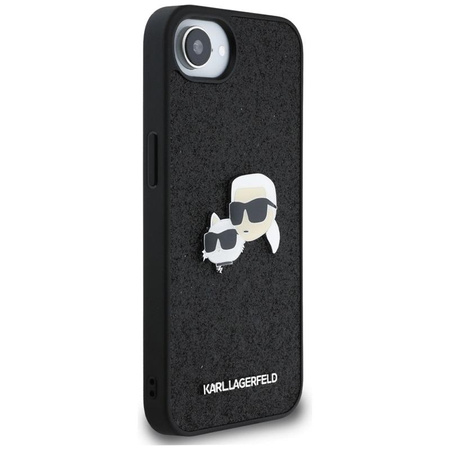 Karl Lagerfeld Fixed Glitter Karl & Choupette Heads Metal Pin - Carcasa para iPhone 16e (negro)