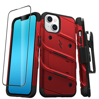 ZIZO BOLT Serie - Gepanzerte iPhone 14 Hülle mit 9H Glas für Bildschirm + Halterung mit Ständer (rot)