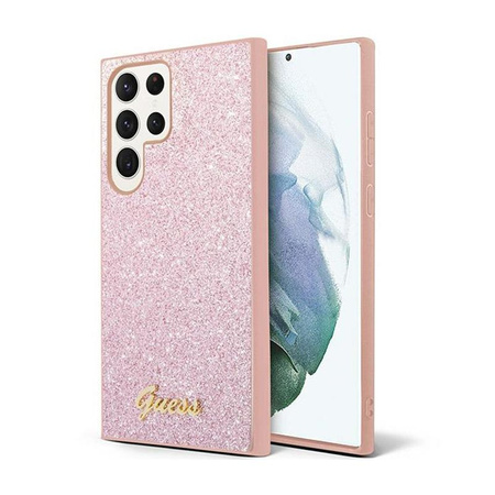 Pouzdro Guess Glitter Flakes Metal Logo - Samsung Galaxy S24 Ultra (růžové)