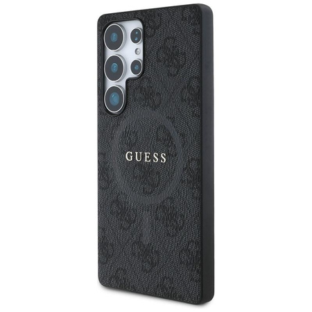 Guess Leder 4G Farbiger Ring Klassisches Logo MagSafe - Tasche für Samsung Galaxy S25 Ultra (schwarz)