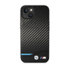 BMW Leder Carbon Blue Line - iPhone 13 Tasche (Schwarz)