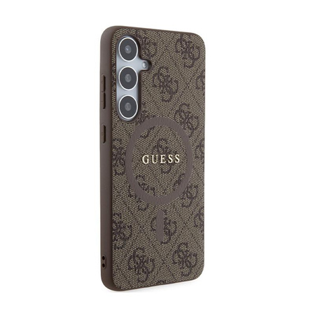 Guess 4G Collection bőr fém logós MagSafe - Samsung Galaxy S24+ tok (barna)