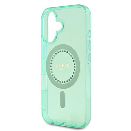 Pouzdro Guess IML Rhinestones MagSafe - iPhone 16 Plus (zelené)